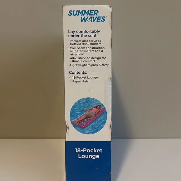 New In Box Summer Waves 18 Pocket 6 Foot Pink Inflatable Pool Lounge - Picture 3 of 3